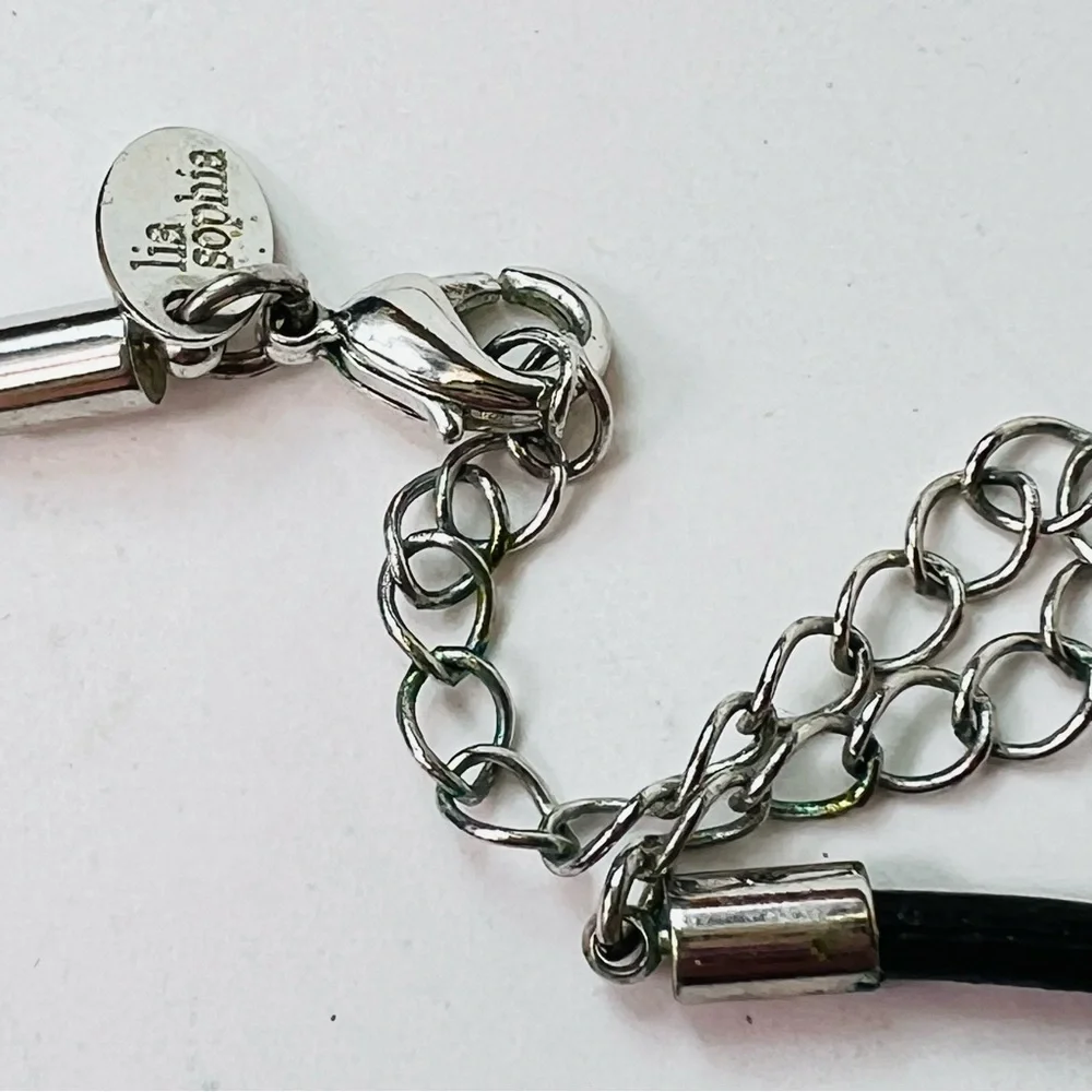 Lia Sophia Tiger Eye Pendant Necklace | Leather Cord Silver Plated | 19”